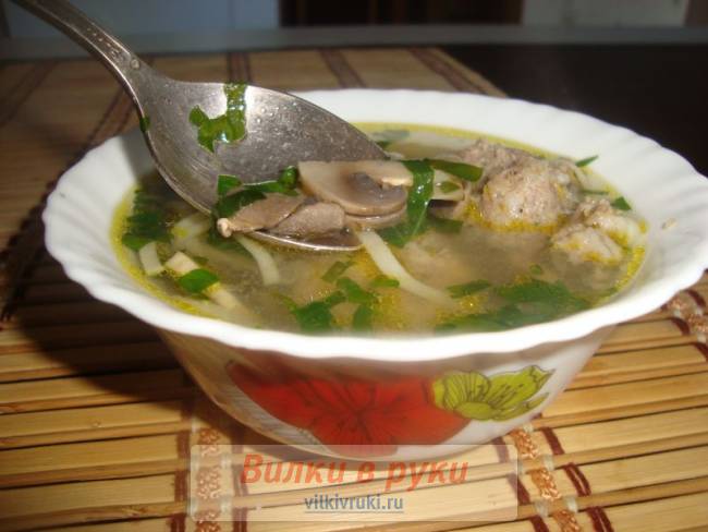 Грибная лапша с фрикадельками